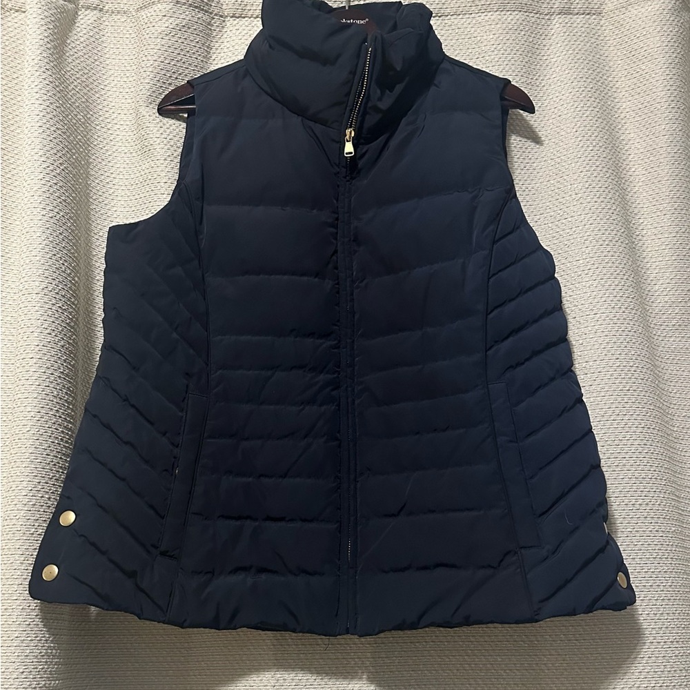 Talbots Navy Quilted Vest with Gold Accents